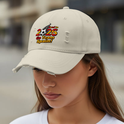 Trendy distressed cap with 2025 Go Team Spain design