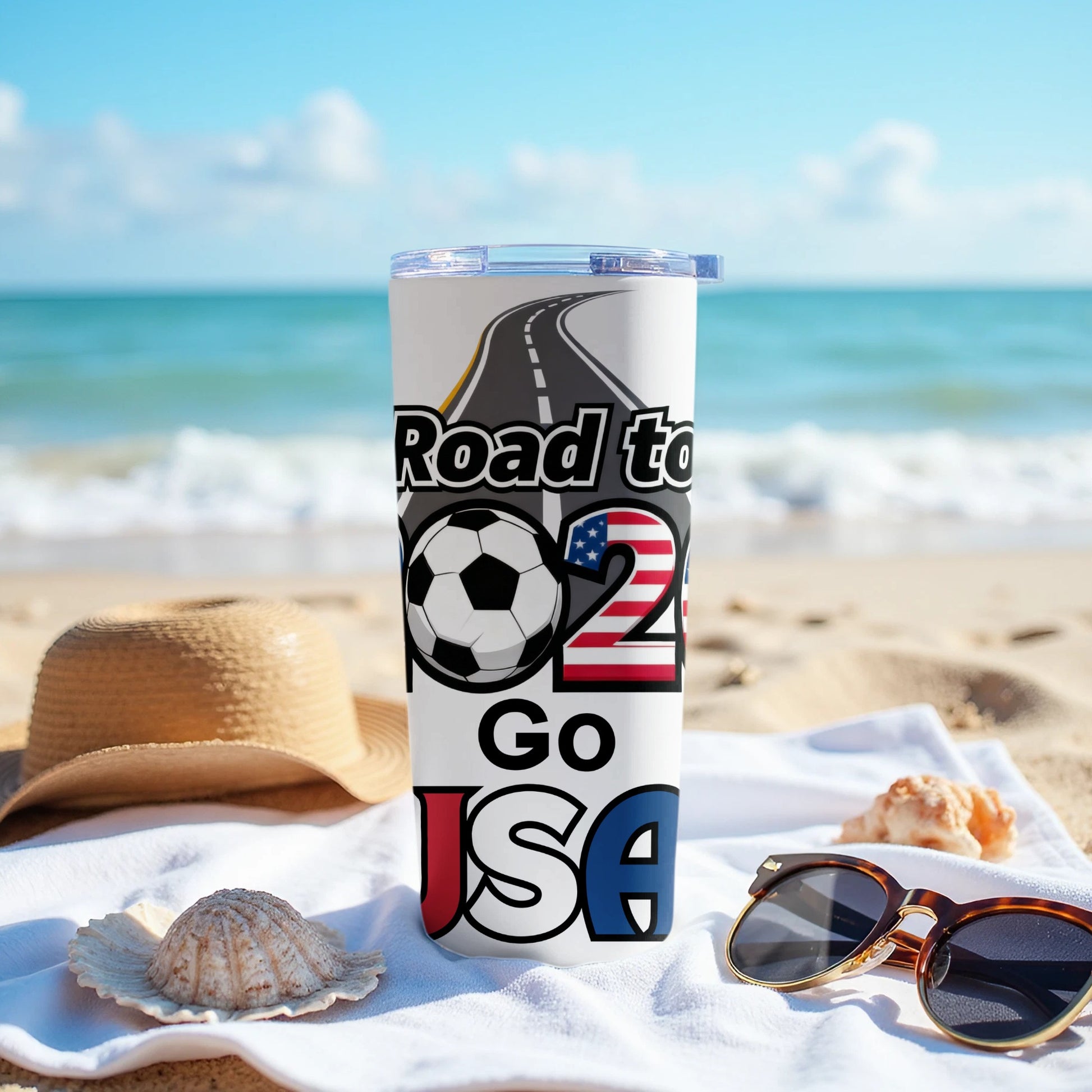 Road to 2026 Go USA Soccer themed tumbler